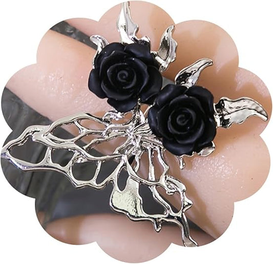 Punk Exaggerated Butterfly & Gothic Rose Rings – Vintage Statement Jewelry for Women