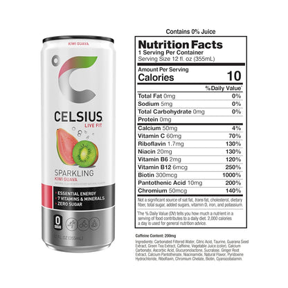 CELSIUS Sparkling Kiwi Guava – Essential Energy Drink, 12 Fl Oz (Pack of 12)