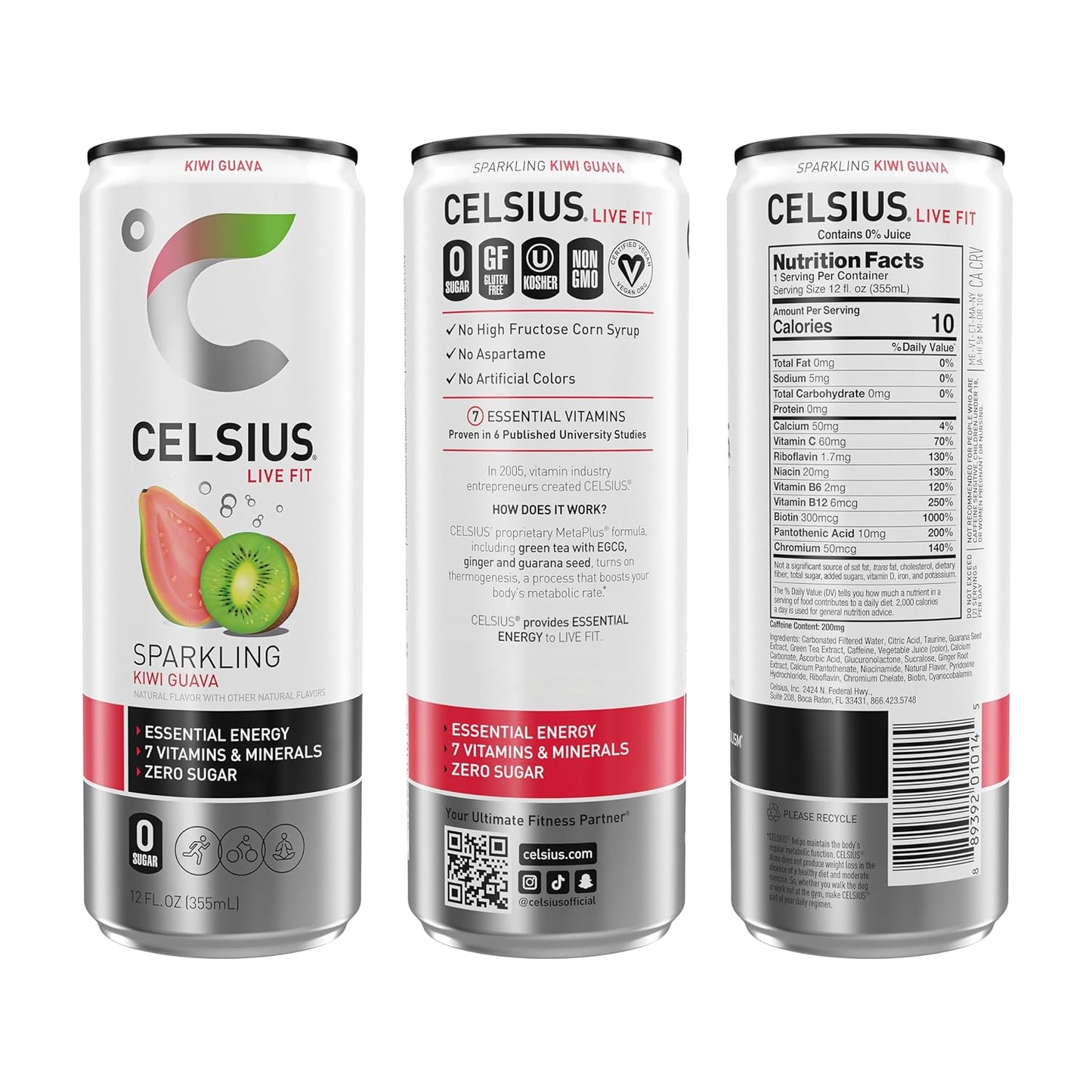 CELSIUS Sparkling Kiwi Guava – Essential Energy Drink, 12 Fl Oz (Pack of 12)